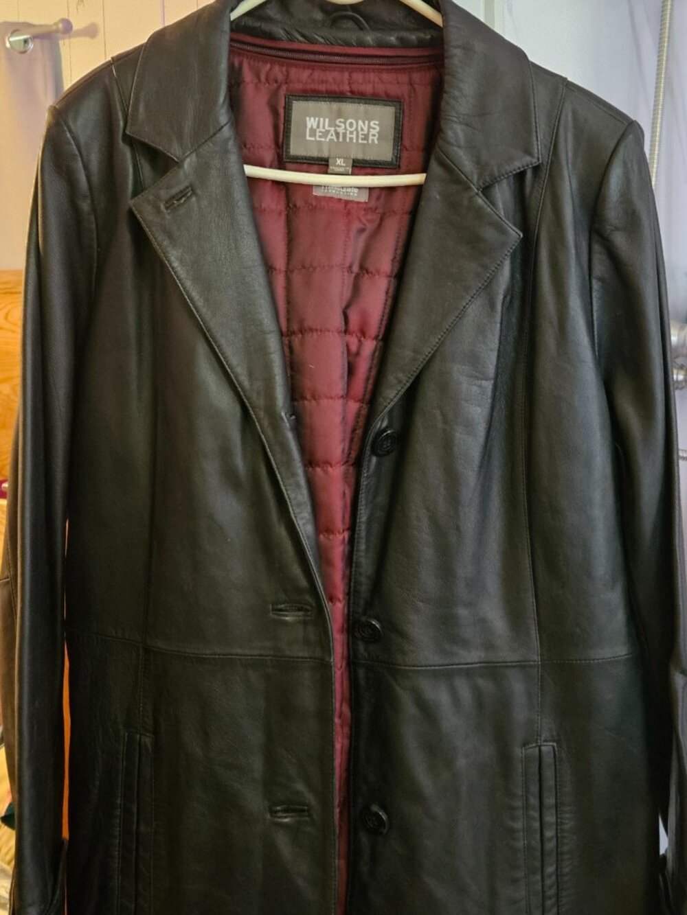 Wilsons Leather Black Thinsulate Trench Coat XL